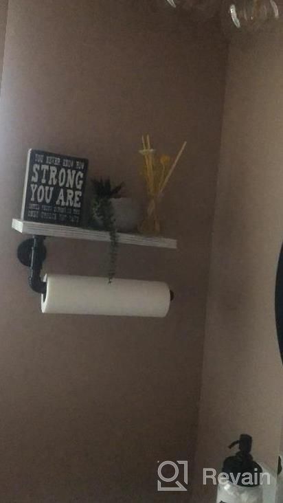 img 1 attached to Rustic Gray-Green Industrial Pipe Paper Towel Holder W/ Shelf - Wall Mount Toilet Dispenser review by Heather Welsh