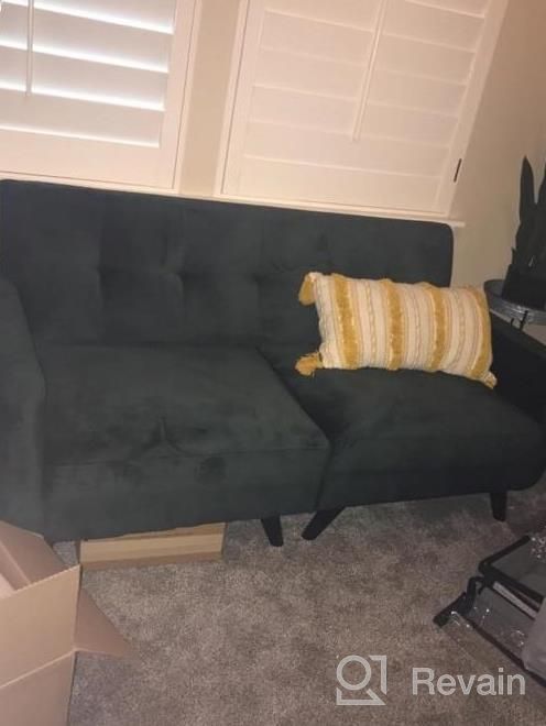 img 1 attached to Stylish And Space-Saving Emerald Green Velvet Loveseat Sofa With Tufted Design And Sturdy Wood Legs review by Brandon Roberts