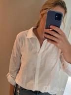 img 1 attached to Hestenve Womens Button Down V Neck Chiffon Blouses Shirts Casual Work Plain Tops review by Claire Soto