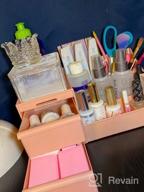 img 1 attached to Pink Makeup Vanity Organizer With Drawers For Dressing Table And Bathroom Counter - Elegant Holder For Brushes, Eyeshadow, Lotions, Lipstick And Nail Polish review by Richard Orozco