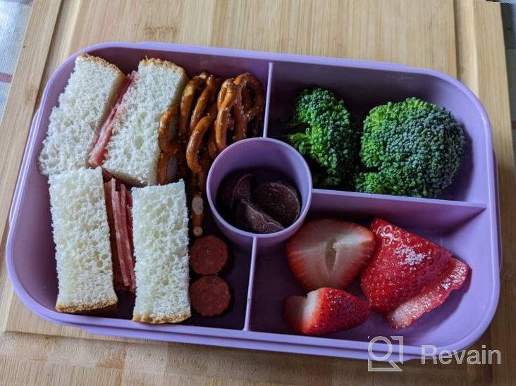 img 1 attached to Leakproof Bento Box For Adults And Kids With 3 Compartments, Microwave-Safe Lunch Containers, Purple Color, Includes Flatware - Jeopace review by Cody Michels