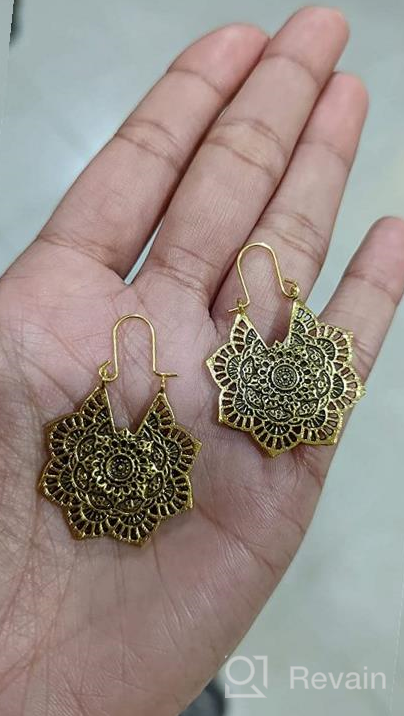 img 1 attached to 🌼 Vintage Ethnic Summer Hollow Earrings with Mandala Flower Design - Drop Dangle Earring for Women and Girls - Tribal Hollow Floral Pendant Earrings - Set of 2 - Pendientes review by Ann Montana