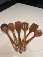 img 1 attached to 6-Piece Wooden Kitchen Utensil Set - Spoons, Slotted Spoon, Ladle, Turner, Non Stick Wood Spatula For Cooking And Serving Soup review by Chad Baio