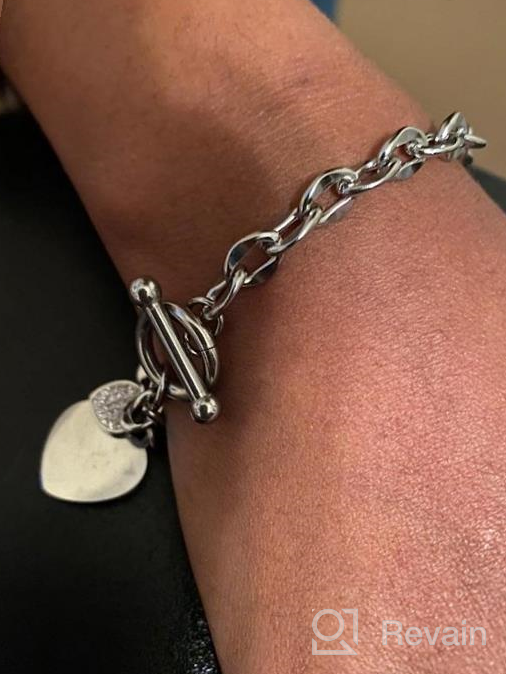 img 1 attached to 💖 THINTOM Stainless Steel Link Chain Heart Charms Bracelets: Stylish & Chic Bracelets for Teenage Girls with 7.09'' Length & Toggle Clasp Closure review by Franz Esquivel