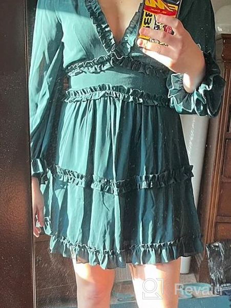 img 1 attached to Flirty Floral Mini Dress With Deep V-Neck, Tie Knot, Ruffle Details, And Long Sleeves For Women review by Ryan Selpasoria