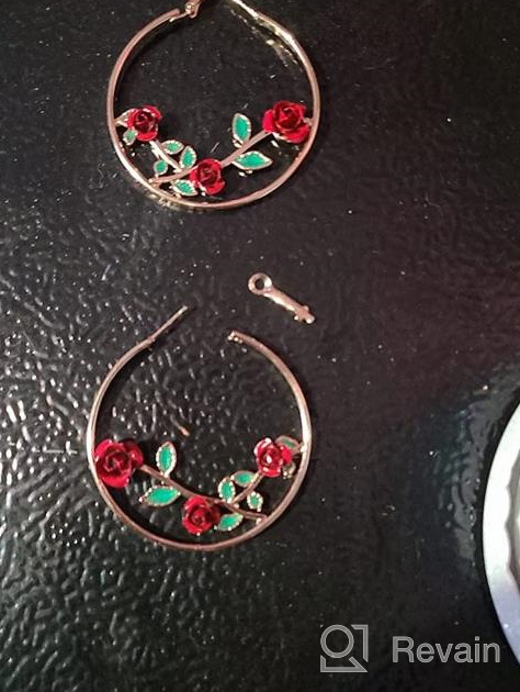 img 1 attached to 🌹 Women's Girls' 3D Hollow Earrings - Black Pink Red Rose Flower Hoop Earrings review by Wendy Dorea