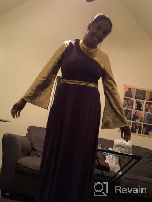 img 1 attached to Metallic Gold Color Block Loose Fit Full Length Church Dancewear For Women: IBAKOM Liturgical Praise Dance Worship Long Dress review by Brian Nicholas