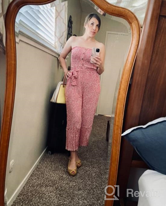 img 1 attached to Angashion Women'S Off Shoulder Ruffle Jumpsuit With Button Belt Wide Leg Summer Romper review by Leon Thompkins