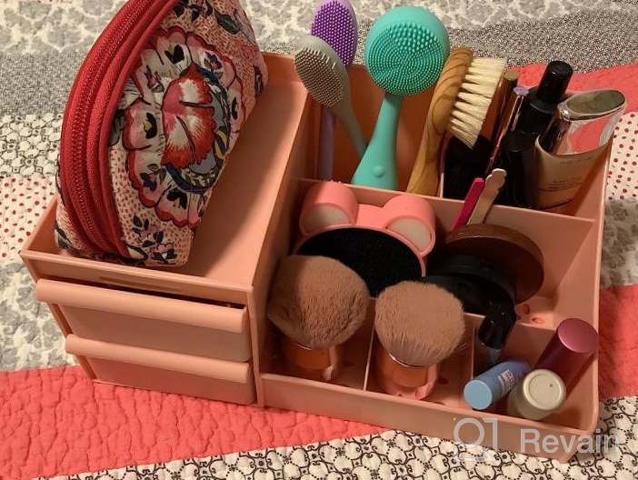 img 1 attached to Pink Makeup Vanity Organizer With Drawers For Dressing Table And Bathroom Counter - Elegant Holder For Brushes, Eyeshadow, Lotions, Lipstick And Nail Polish review by Matt Mosley
