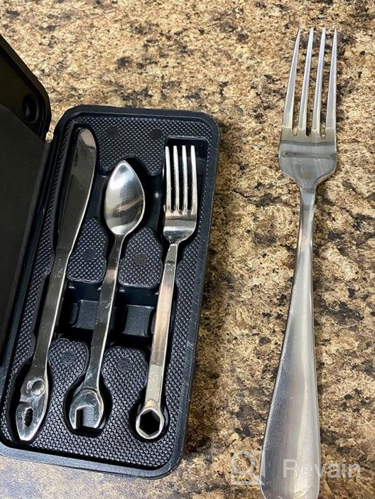 img 1 attached to WRENCHWARE - Mini 3-Piece Silverware Tool Set with Fork, Knife, and Spoon + Storage Case - Unique Novelty Flatware & Cutlery Gift Set - Perfect Kitchen Utensils for Conversation & Style review by Daniel Anderson