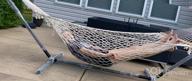 img 1 attached to Cotton Rope Pad Hammock With Stand 400Lbs Capacity, Indoor Outdoor Use 12 Feet Hammock Stand Spreader Bar Hammock Pad And Pillow Combo 2 Storage Bags Included (Cyan Stripe) review by Mike Wachtel