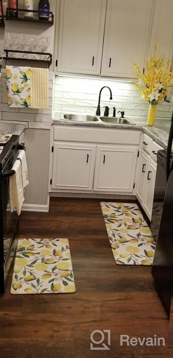 img 1 attached to 2-Piece SHACOS Lemon Kitchen Rugs Mats Set: Anti Fatigue, Non Slip, Waterproof Standing Mat For Kitchen Office Laundry Room - 17"X27.5",17"X47",Black review by Mike Calderon