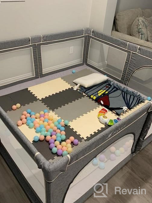 img 1 attached to Extra Large Baby Playard | Toddler Safety Activity Center With Anti-Slip Base & Tear-Resistant Material | 79”×70” Grey TODALE Playpen review by Bryan Moon