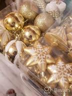 картинка 1 прикреплена к отзыву 76Ct Небьющийся набор украшений для рождественской елки - бирюзовые и золотые украшения с многоразовыми подарочными коробками, различные размеры для рождественской елки от Duane Mann