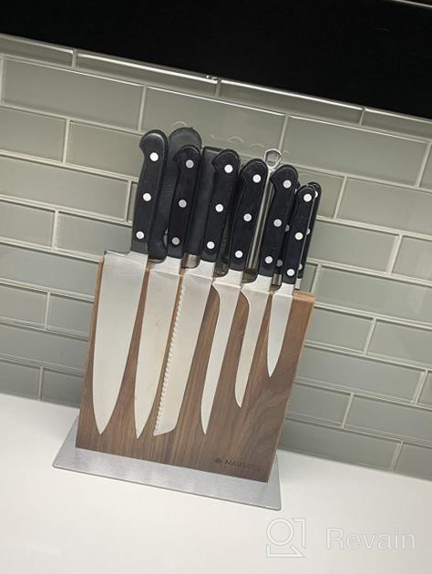 img 1 attached to Organize Your Kitchen Knives And Utensils With Navaris Wood Magnetic Knife Block - Double Sided Magnetic Holder In Walnut Wood review by Jamie Kamoso