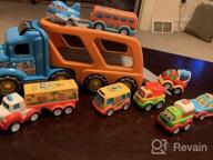 img 1 attached to 9-Piece Car Toy Set For 2-5 Year Olds - Big Carrier Truck, 8 Cartoon Pull Back Cars, Colorful Assorted Vehicles, Sound & Light Transport Truck – Best Gift For Boys & Girls! review by Brent Borseth