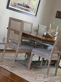 img 4 attached to Стулья для столовой в стиле фармхаус, с тканевыми французскими обшарпанными сидениями и круглой спинкой из ротанга, элегантные кухонные стулья с пуговичной стяжкой, набор из 2 штук, серого цвета.