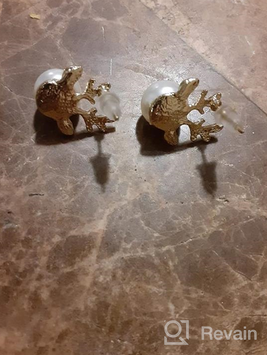 img 1 attached to 🦌 ROSTIVO Christmas Earrings: Cute Pearl Antler Studs for Women & Teen Girls (Gold) review by Jesus Carlson