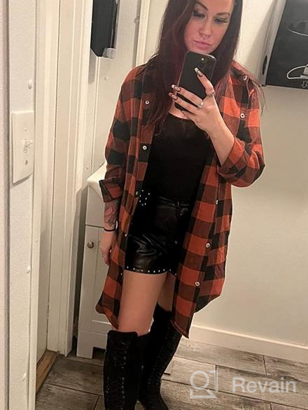 img 1 attached to Women'S Color Block Plaid Shacket Jacket V Neck Button Down Blouse Tops Flannel Shirt Jackets Coats review by Tim Harris