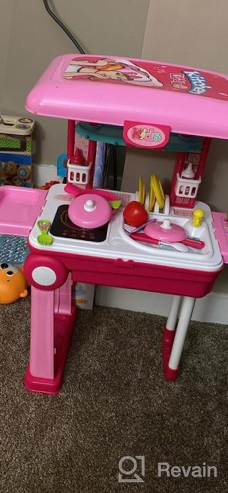 img 1 attached to Kids Kitchen Playset With Accessories - Pretend Play Cooking Set For Boys & Girls, Pots, Pans, Dishes, Cups, Utensils And Food Toys In Adorable Travel Suitcase With Light And Sound Effects review by Candace Ramirez