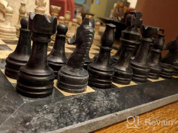 img 1 attached to 15" Handmade Marble Chess Set - Staunton & Ambassador Gift Style - Black/Fossil Coral review by Demetrius Holt