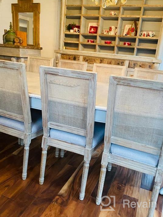 img 1 attached to Farmhouse Dining Room Chairs, Fabric French Distressed Bedroom Chairs With Round Rattan Back, Elegant Tufted Kitchen Chairs, Set Of 2, Grey review by Matthew Kocur