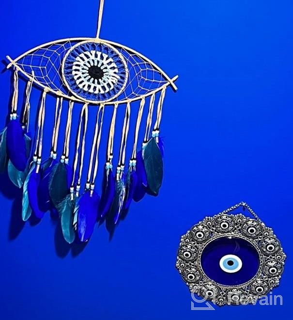 img 1 attached to Erbulus Turkish X-Large Glass Blue Evil Eye Wall Hanging Ornament Round Design - Metal Home Decor - Nazar Bead Amulet Protection Good Luck Charm Gift (Blue) review by Denise Berry