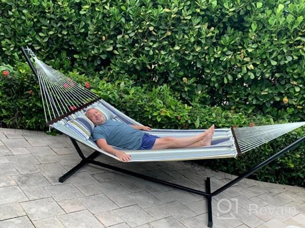 img 1 attached to Relax In Style With Sorbus 2-Person Premium Cotton Hammock With Stand And Pillow - Heavy Duty Portable Hammock For Garden, Patio, And Outdoor Adventures review by Brian Cueto