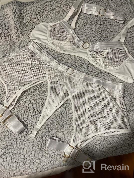 img 1 attached to Sexy Fishnet Lingerie Set For Women - 4-Piece Sheer Mesh Lace Garter Bra And Panty Set With Choker For Enhanced Sensuality review by Sam Dhungana