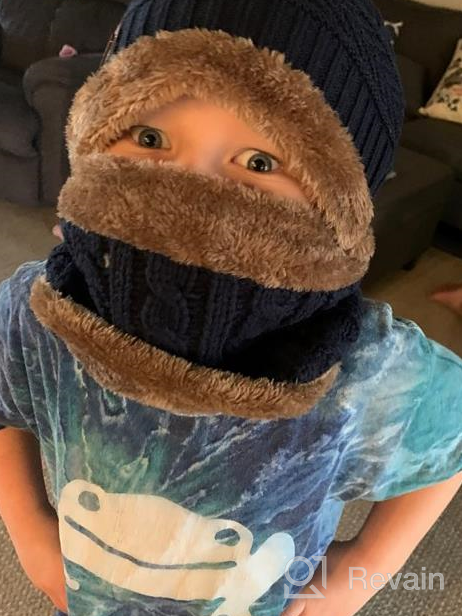 img 1 attached to 👦 XYIYI Kids 2-Piece Winter Knit Hat and Scarf Set for Ages 5-14, Warm Beanie Cap and Neck Warmer review by Nick Esquibel