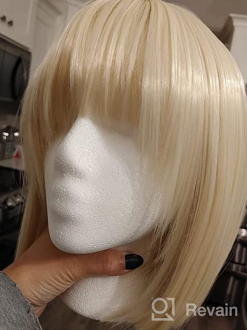 img 1 attached to ENilecor Short Bob Hair Wigs 12" Straight With Flat Bangs Synthetic Colorful Cosplay Daily Party Wig For Women Natural As Real Hair+ Free Wig Cap (Lavender Purple) review by Brenda Quiroz