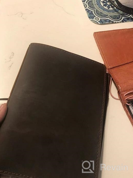 img 1 attached to Travelers Notebook Cover With Inner Pockets, Card Slots And Pen Holder, A5 Size, Dark Brown review by Dan Ball