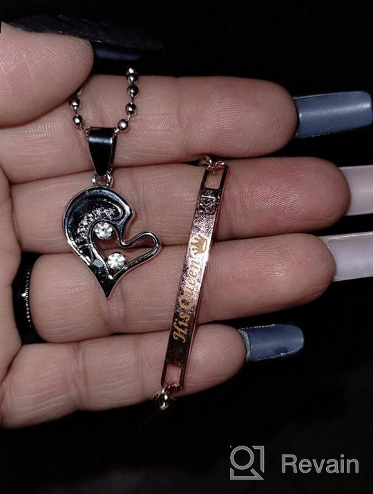 img 1 attached to 💑 Love Bond: 6 Piece Couples Necklace Bracelet and Ring Set, Including His Queen, Her King Love Heart Pendant Necklace, Couples Bracelets, and Promise Rings for Couple review by Terrence Tucker