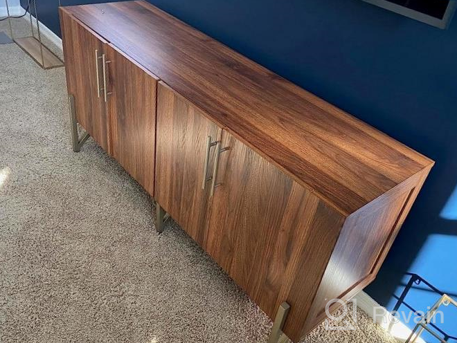 img 1 attached to Walnut 65" Wood TV Stand With Gold Legs, 2 Door Mid Century Modern Credenza Media Console For Living Room, Japandi Sideboard Buffet Cabinet Entertainment Center With Storage review by Alec Winsor