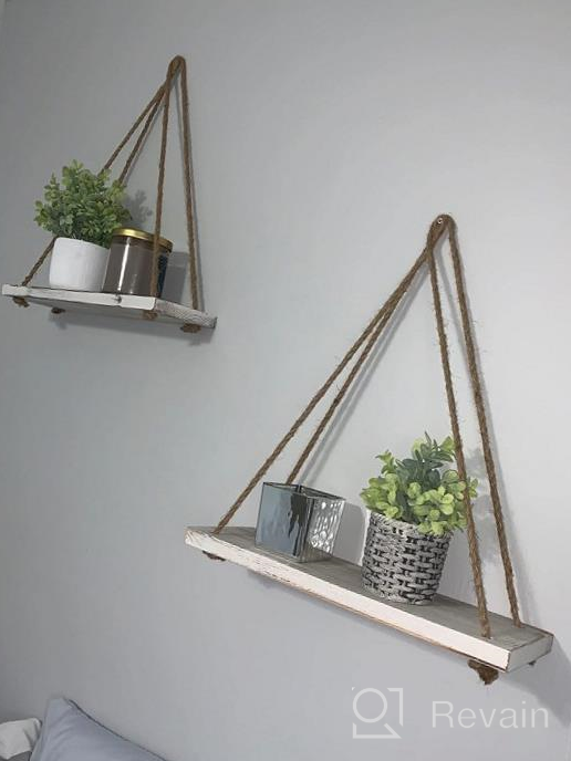 img 1 attached to Set Of 2 17-Inch Rustic Wood Hanging Rope Swing Shelves In Dark Gray By MyGift review by Amy Williams