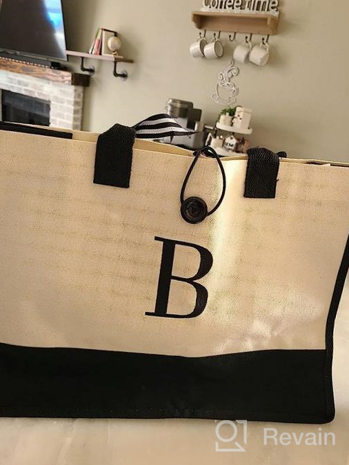 img 1 attached to Personalized Canvas Tote Bag With Monogram Embroidery And Leather Handle - Ideal Birthday Gift For Women By BeeGreen review by Danny Badasz