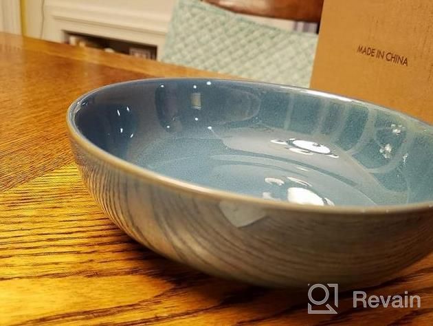 img 1 attached to Set Of 4 Selamica Ceramic Pasta Bowls, 30 Ounce Large Serving Bowls With Wide And Shallow Design, 8 Inch Porcelain Bowls In Ceylon Blue With Black Rim - Microwave And Dishwasher Safe review by Stephanie Klein