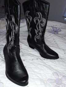 img 2 attached to Women'S 18" Western Cowboy Boots In Faux Leather With Traditional Embroidery