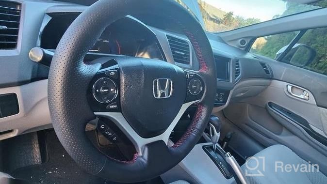 img 1 attached to Eiseng Genuine Leather Steering Wheel Cover DIY Stitch-On Wrap For Honda Civic 2012-2015 Interior Accessories - Black With 13.5-14.5 Inch Diameter And Thread Color review by Ken Lawson