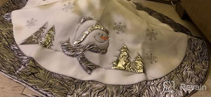 img 1 attached to Silvery Luxury 36-Inch Christmas Tree Skirt With Embroidered White Santa Claus Snowflake And Satin Border - Perfect Xmas Tree Decoration And Gift review by Christopher Rodriguez