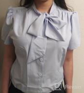 img 1 attached to Stay Stylish And Professional With Belle Poque'S Stripe Button Down Blouse With Bow Tie review by Meg Manzanares