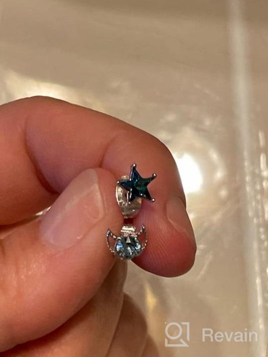 img 1 attached to Blue CZ Moon and Star Stud Sterling Silver Earrings - Hypoallergenic and Trendy Valentine Jewelry Gift review by Aaron Martin