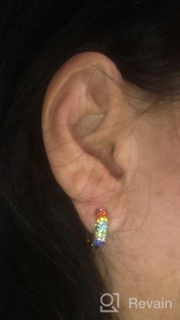 img 1 attached to 🌈 Colorful Crystal Hoop Earrings: CiNily Huggie Hoops in Rainbow Shades, Yellow Gold Plated Cuff Style for Women and Girls review by Scott Kalinowski