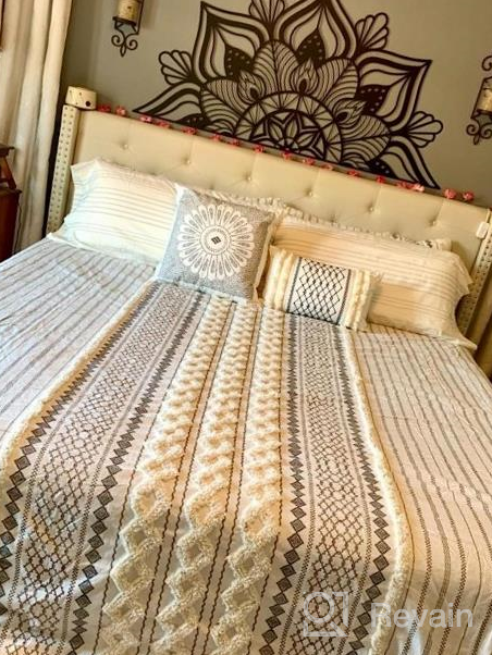 img 1 attached to Mid Century Modern Design Duvet Set - INK+IVY Nea - 100% Cotton, All Season Comforter Cover Bedding Set With Matching Shams, Full/Queen Size, Stripes Teasel Ivory - 3 Piece Set review by Pao Novakovic
