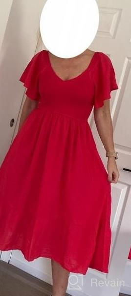 img 1 attached to Women'S Summer Midi Dress With V Neck, Ruffle Sleeves & Pockets - MEROKEETY review by Tim Cade