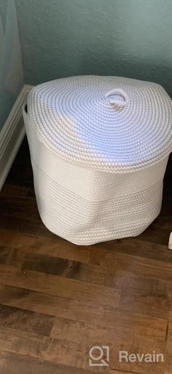 img 1 attached to Organize Your Home With A Large Beige Woven Rope Basket - 16"D X 14"H With Lid For Blanket, Nursery & Toy Storage! review by Cindy Hurst