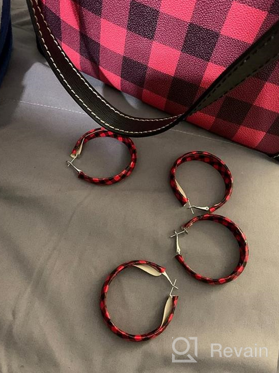 img 1 attached to 🔴 Faux Leather Buffalo Red Plaid Hoop Earrings: Exaggerated Lightweight Geometric Statement Jewelry for Women review by Joe Bottomkent