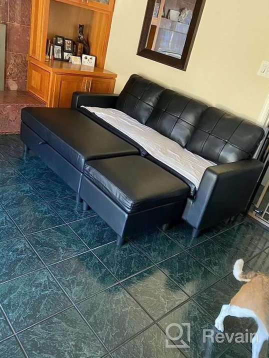 img 1 attached to Modern Convertible Sectional Sofa With Ottoman And Reversible Chaise In Black Faux Leather review by Steve Griffin