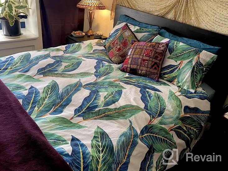 img 1 attached to Green Leaves Tropical Duvet Cover Set Queen Long Staple Cotton Floral Bedding Set Full Reversible 3 Pcs Leaves Comforter Cover Set 1 Duvet Cover With 2 Pillowcases Queen Bedding Collection review by Shane Solorzano