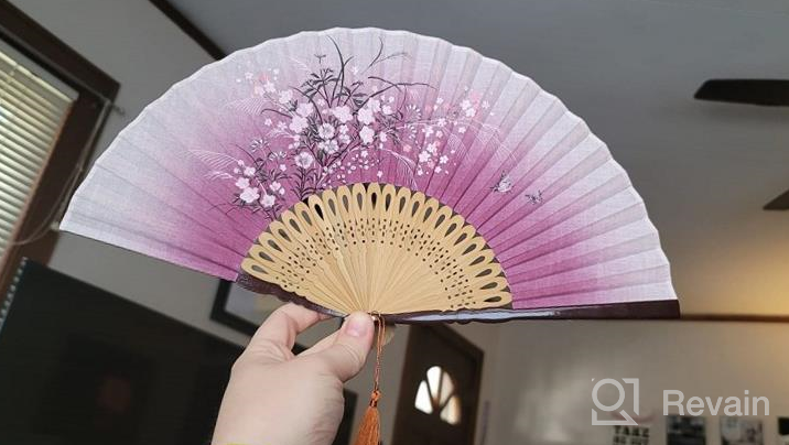 img 1 attached to Stay Cool And Stylish With OMyTea® Grassflowers Hand Held Folding Fans - Perfect Gift With Protective Sleeve In Chinese/Japanese Vintage Retro Style (Red, 8.27 Inches) review by Larry Lackings